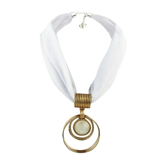 WREESH Women's Scarf Necklace Vintage Ethnic Scarf Bead Pendant Scarf Fashion Infinity Scarves White