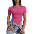 thumbnail image 1 of WREESH Women's Short Sleeve Crop Top Fashion Slim Fitted Casual Round-Neck Solid T-Shirt Top Stylish Solid Color Blouse for Women Hot Pink, 1 of 6