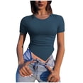 thumbnail image 1 of WREESH Women's Short Sleeve Crop Top Fashion Slim Fitted Casual Round-Neck Solid T-Shirt Top Stylish Solid Color Blouse for Women Navy, 1 of 6