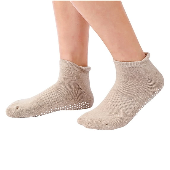 WREESH Women's Short Yoga Socks With Adhesive Dots for Comfortable Breathable Non-Slip, Above-Ankle Socks Khaki