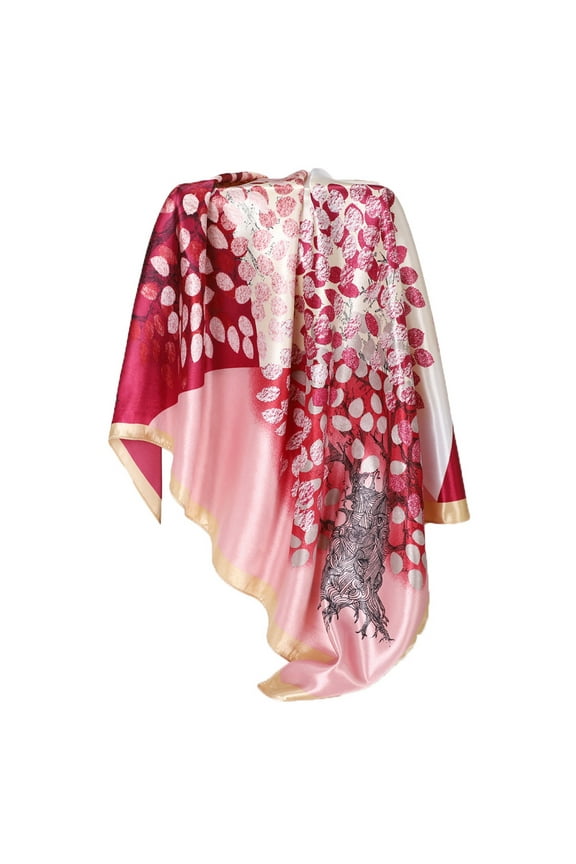 Women's Silk Neckerchief With Flowers and Petals, Literature and Fashion Small Winter Warm Scarf Hot Pink