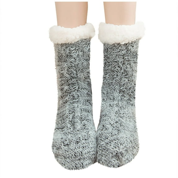 WREESH Women's Slipper Socks for Leisure Winter Home, Warm Thick Fleece Above-Ankle Socks Gray