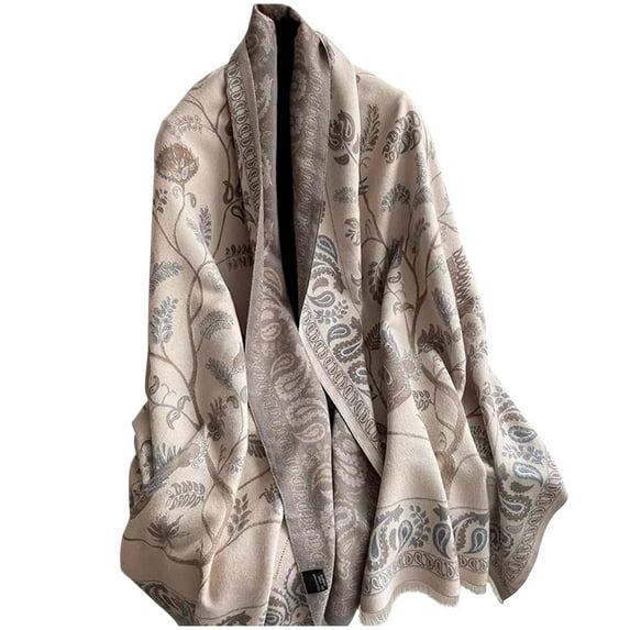 WREESH Women's Soft Wool Ethnic Style Shawl, Paisley Tassels Lengthening Warm Winter Scarf Blue