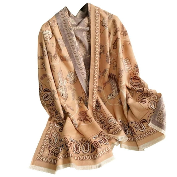 WREESH Women's Soft Wool Ethnic Style Shawl, Paisley Tassels Lengthening Warm Winter Scarf Coffee