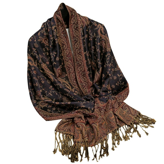 WREESH Women's Soft Wool Ethnic Style Shawl With Paisley Tassels, Warm and Comfortable Winter Scarf Gray