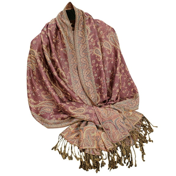 WREESH Women's Soft Wool Ethnic Style Shawl With Paisley Tassels, Warm and Comfortable Winter Scarf Olive Green
