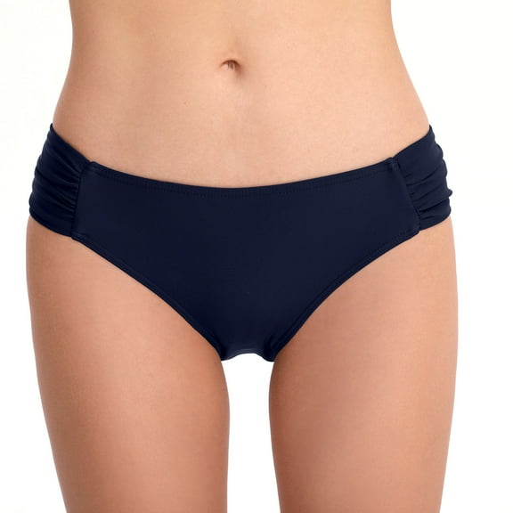 WREESH Women's Solid Color Bikini Bottoms Mid Waist Swimwear - Basic Swim Briefs for Athletic & Vacation Navy