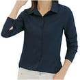 thumbnail image 1 of WREESH Women's Solid Color Button Down Shirts Casual Slim Fitting Fashion Shirt with Long Sleeve for a Stylish Look Navy, 1 of 5