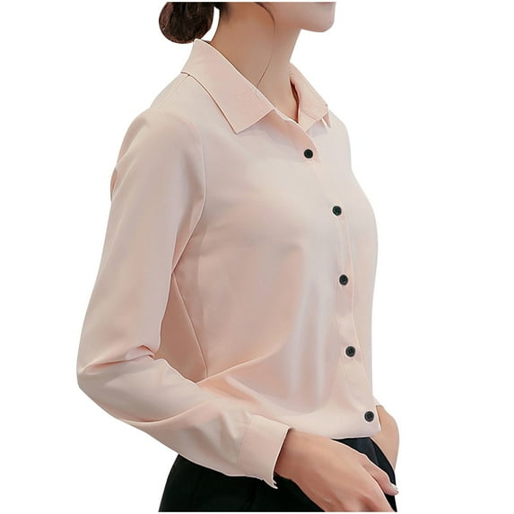 WREESH Women's Solid Color Button Down Shirts Casual Slim Fitting Fashion Shirt with Long Sleeve for a Stylish Look Pink
