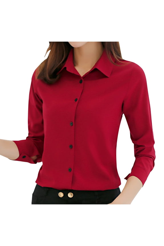 Women's Solid Color Button Down Shirts Casual Slim Fitting Fashion Shirt with Long Sleeve for a Stylish Look Red