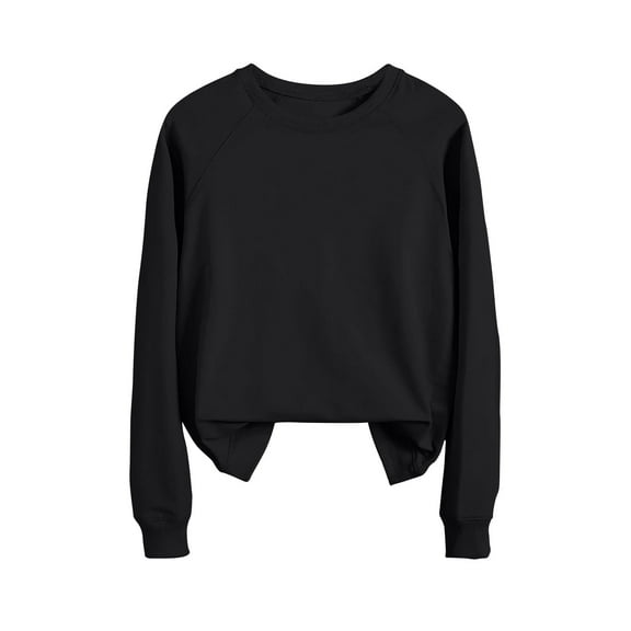 WREESH Women's Solid Color Crewneck Sweatshirt Basic Long Sleeve Casual Loose Pullover Top Black