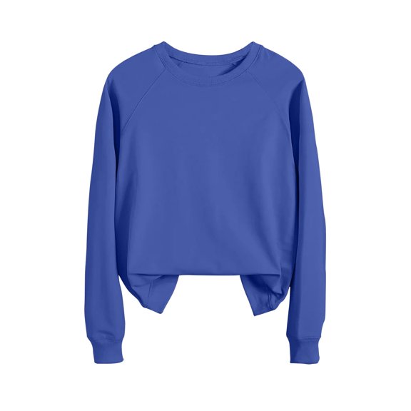 WREESH Women's Solid Color Crewneck Sweatshirt Basic Long Sleeve Casual Loose Pullover Top Blue