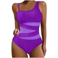 thumbnail image 1 of WREESH Women's Mesh One Shoulder Swimsuit Fashion Tummy Control One Piece Bathing Suit with Side Cutouts Swimwear Purple, 1 of 5