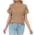 thumbnail image 1 of WREESH Women's Solid Color Round Neck T-Shirts Summer Ruffle Sleeve Casual Blouses Khaki, 1 of 5