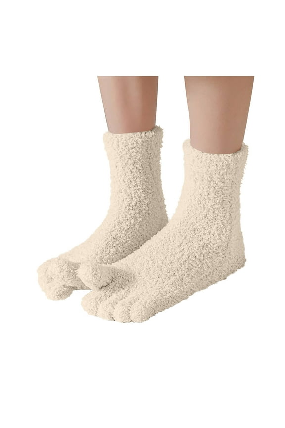 Women's Solid Color Thickened Coral Fleece Split-Toe Socks Casual Above-Ankle Socks Silver