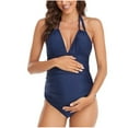 thumbnail image 1 of WREESH Women's Tummy Control Maternity One Piece Swimsuit, Push Up Halter V-Neck Pregnancy Swimwear with Adjustable Straps & Belly Support Blue, 1 of 6