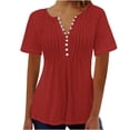 thumbnail image 1 of WREESH Women's Solid Color V-Neck Button Short Sleeve Henley Shirt Fashion Casual Summer Blouse Wine, 1 of 4