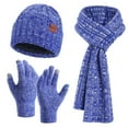thumbnail image 1 of WREESH Women's Solid Color Velvet Winter Knitted Set Long Beanie, Warm Hat, Scarf, and Gloves Three Piece Suit Blue, 1 of 2