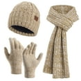 thumbnail image 1 of WREESH Women's Solid Color Velvet Winter Knitted Set Long Beanie, Warm Hat, Scarf, and Gloves Three Piece Suit Khaki, 1 of 2