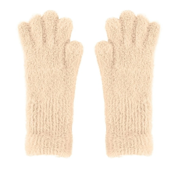 WREESH Women's Solid Color Warm Winter Touchscreen Knit Gloves Fleece and Comfortable Insulated Gloves Beige