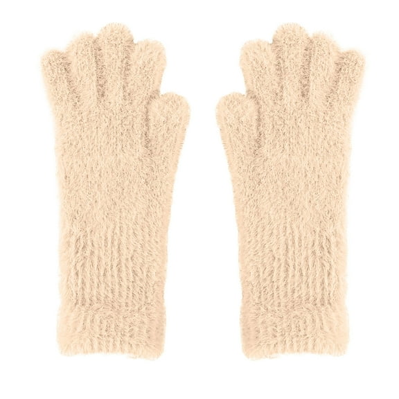 WREESH Women's Solid Color Warm Winter Touchscreen Knit Gloves Fleece and Comfortable Insulated Gloves Beige