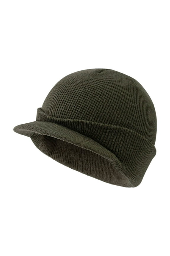 Women's Solid Knitted Beanie Keep Warm Peaked Cap for Winter Hats Olive Green