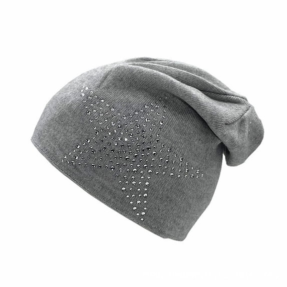 WREESH Women's Star Hot Diamond Beanie Fashion Solid Color Curling Fall and Winter Knitting Pile Cap, Baotou Hat Gray