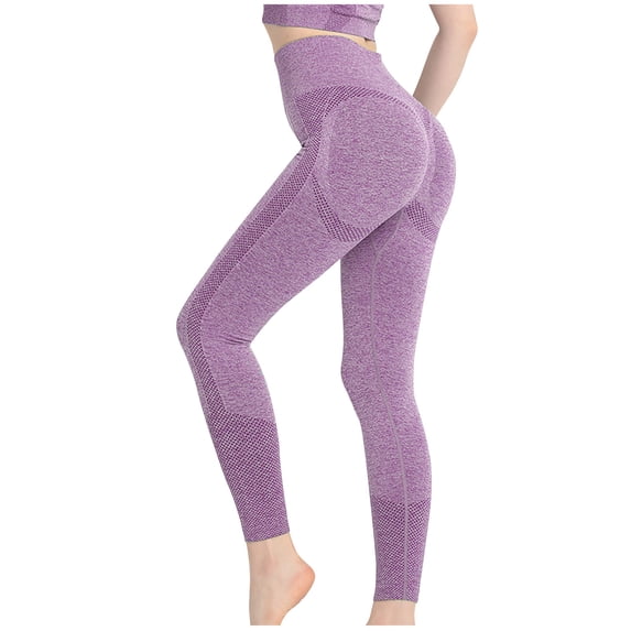 WREESH Women's Stretch Seamless High Waisted Leggings with Butt Lifting Leggings for Yoga Fitness Running Gym Sports Purple