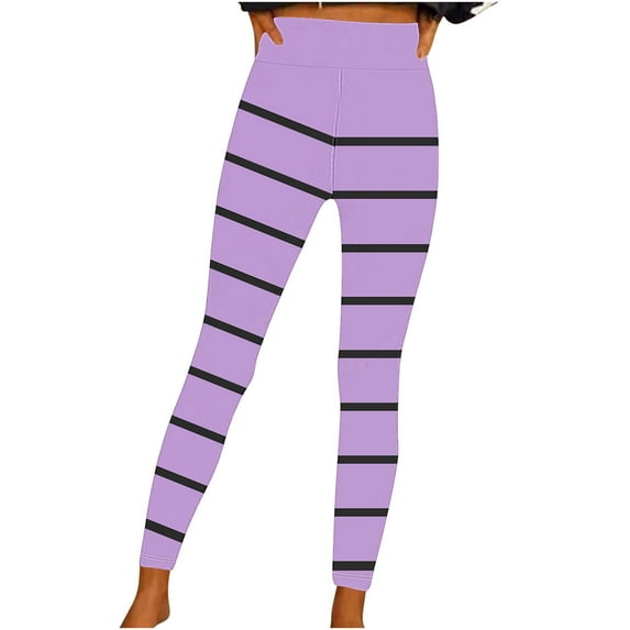 WREESH Women's Stretch Striped Yoga Pants with High Waist for Daily Fitness Running Gym Sports Activities Purple