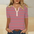 thumbnail image 1 of WREESH Women's Striped Henley Shirt Short Sleeve V-Neck Button T-Shirt Loose Fit Casual Striped Top for Women Red, 1 of 5
