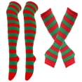 thumbnail image 1 of WREESH Women's Striped Over-Knee Socks & Long Arm Warmer Fingerless Mitten Gloves Set Suitable for Holiday Cosplay and Winter Warmth Red, 1 of 3