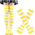 thumbnail image 1 of WREESH Women's Striped Over-Knee Socks & Long Arm Warmer Fingerless Mitten Gloves Set Suitable for Holiday Cosplay and Winter Warmth Yellow, 1 of 3