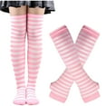 thumbnail image 1 of WREESH Women's Striped Socks Knitted Stretch Knee High Stockings Long Arm Warmer Fingerless Mitten Gloves Set Pink, 1 of 3