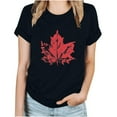 thumbnail image 1 of WREESH Women's Summer Basic Tee Casual Round Neck T-Shirt with Canada Day Maple Leaf Print Black, 1 of 5