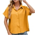thumbnail image 1 of WREESH Women's Summer Casual Button Down Shirts Solid Color V-Neck Short Sleeve Shirt for Women's Summer Leisure Fashion Orange, 1 of 5