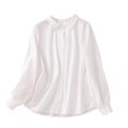 thumbnail image 1 of WREESH Women's Summer Comfort Button Down Shirts Casual Solid Color Regular Long Sleeve Vintage Solid Button Ruffled Tops White, 1 of 5