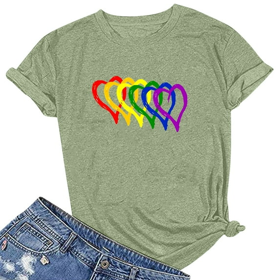 WREESH Women's Summer Fashion T-Shirts Casual Short Sleeve Graphic Print Crew Neck Tops Light Blue