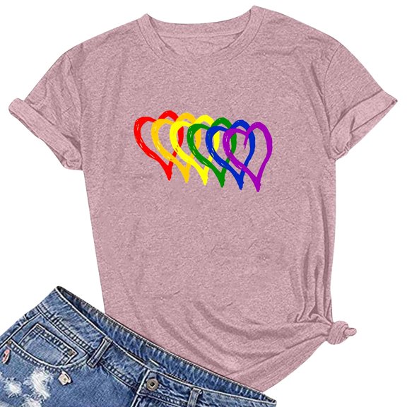 WREESH Women's Summer Fashion T-Shirts Casual Short Sleeve Graphic Print Crew Neck Tops Pink