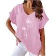 thumbnail image 1 of WREESH Women's Summer Fashion T-Shirts Loose Graphic V-Neck Tops in Cotton Linen Blended Pink, 1 of 6