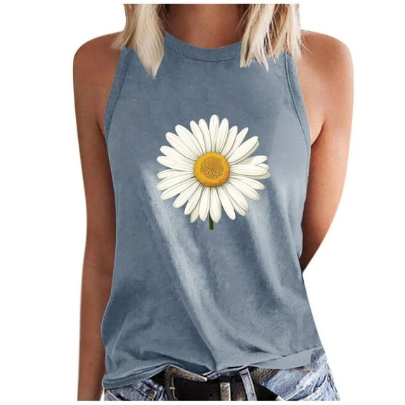 WREESH Women's Summer Floral Tank Top Crew Neck Sleeveless Design Trendy Graphic Print - Perfect for Warm Days Gray