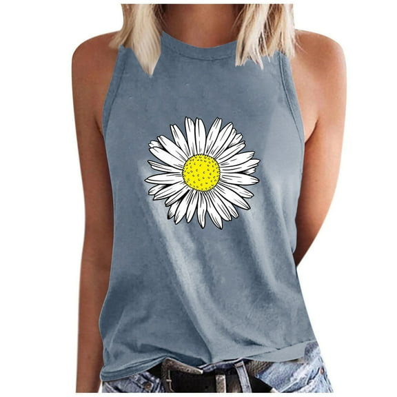 WREESH Women's Summer Floral Tank Top: Crew Neck Sleeveless Fashionable Print for Warm Weather Style Gray