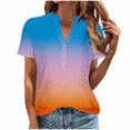 thumbnail image 1 of WREESH Women's Summer Henley Shirt Casual V-Neck Button Loose Top with Short Sleeve Gradient Blouse for Women Blue, 1 of 5