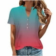 thumbnail image 1 of WREESH Women's Summer Henley Shirt Casual V-Neck Button Loose Top with Short Sleeve Gradient Blouse for Women Olive Green, 1 of 5