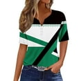 thumbnail image 1 of WREESH Women's Summer Henley Shirts Fashion Cotton and Short Sleeves, Geometric Print Loose V-Neck Button Casual Top Green, 1 of 5