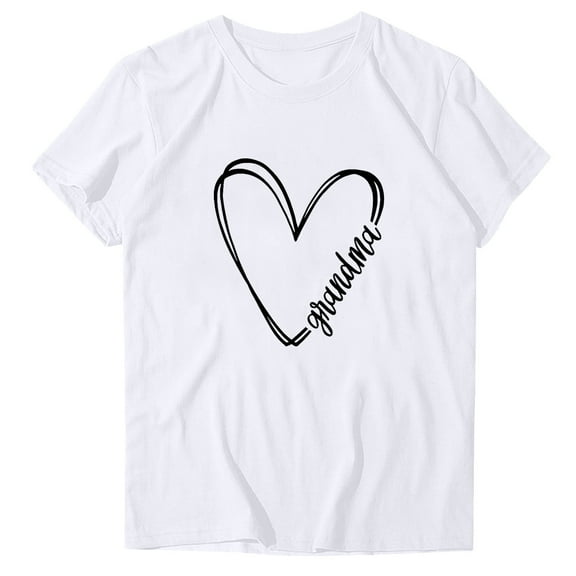 WREESH Women's Summer Short Sleeve T-Shirt Casual Round-Neck Printed Blouse White