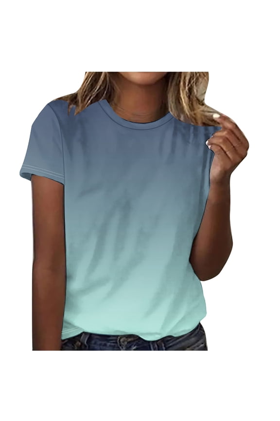 Women's Summer T-Shirts with Gradient Print Round Neck Short Sleeve Fashion Tops Olive Green