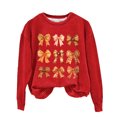 thumbnail image 1 of WREESH Women's Thanksgiving Bow Print Crewneck Sweatshirts, Long Sleeve Pullover, Fall Fashion for Women 2025, Casual Loose Fit Tops Red, 1 of 1