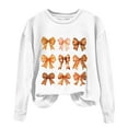 thumbnail image 1 of WREESH Women's Thanksgiving Bow Print Crewneck Sweatshirts, Long Sleeve Pullover, Fall Fashion for Women 2025, Casual Loose Fit Tops White, 1 of 1