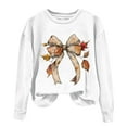 thumbnail image 1 of WREESH Women's Thanksgiving Bow Print Crewneck Sweatshirts, Long Sleeve Pullover, Fall Fashion for Women 2025 Trendy White, 1 of 4