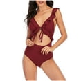 thumbnail image 1 of WREESH Women's Tie Front Monokini Swimsuit High Waisted Cutout Bathing Suit Fashion Tummy Control Swimwear 2025 Wine, 1 of 5